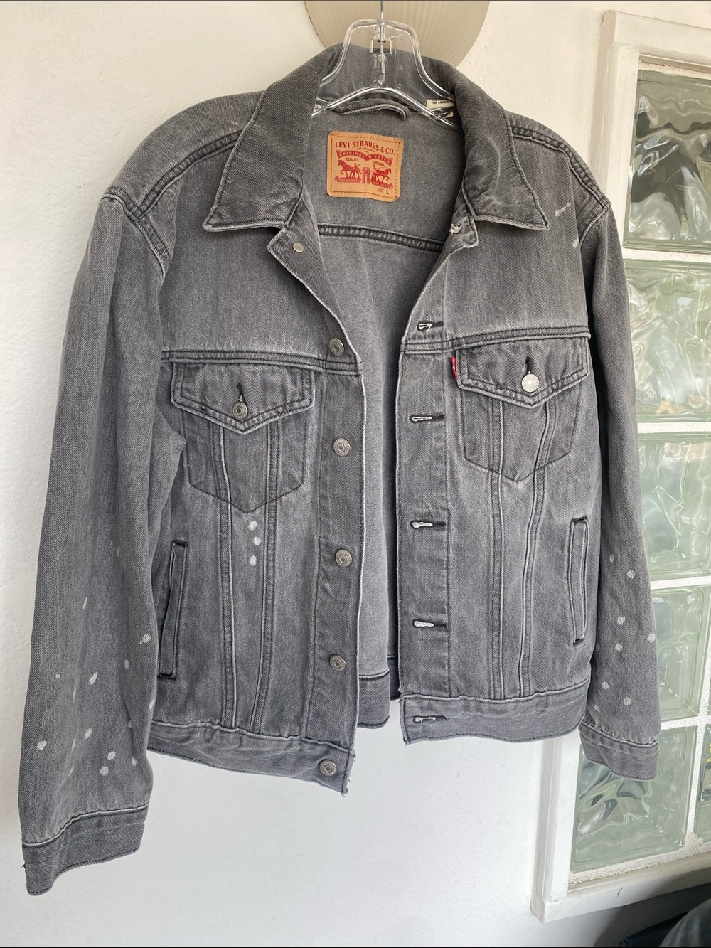 Levi's Washed Gray Denim Jacket with Paint-Speckle Detail
